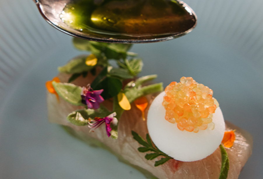 Five-day dry-aged hiramasa, pointed cabbage, escabeche, and elderflower by Tim Boury (@timboury) 