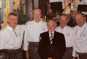 Ron with some of his former students who cooked for him at the 75th anniversary of 4th Worcester Park Scout Group in 2008.