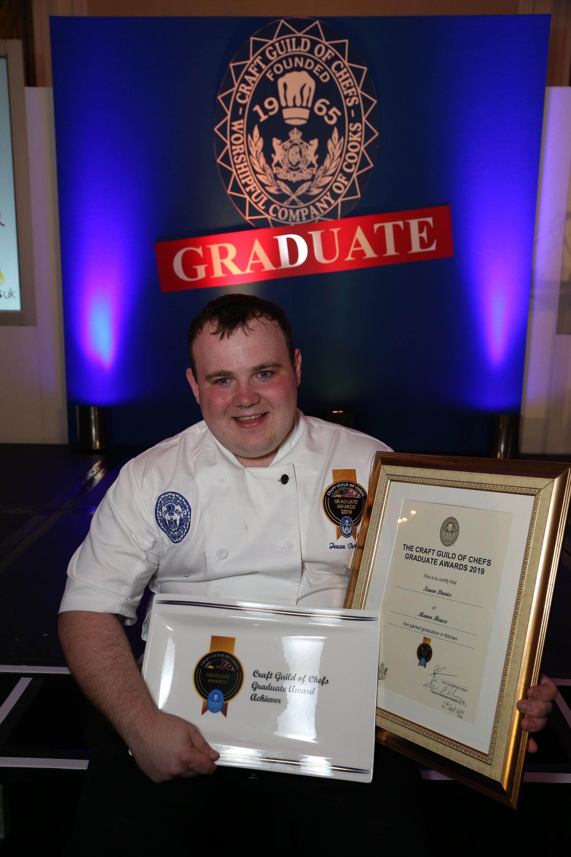 Ieuan Davies, winner of the highest achiever in the chef category Craft Guild celebrates seven young graduates