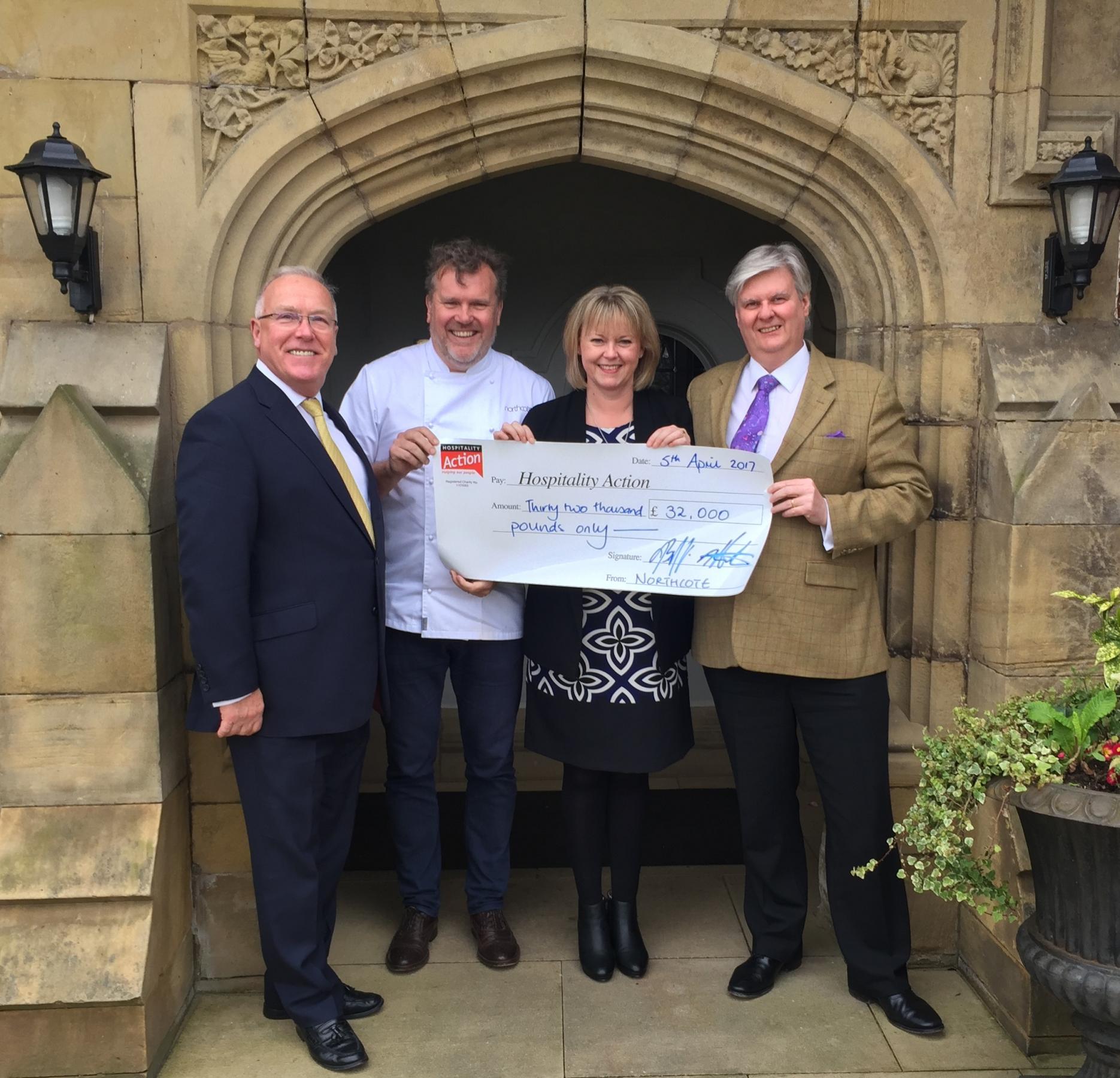 Left to Right: David Walker, chairman Hospitality Action's northern board, Nigel Haworth, Penny Moore, and Craig Bancroft, Northcote
