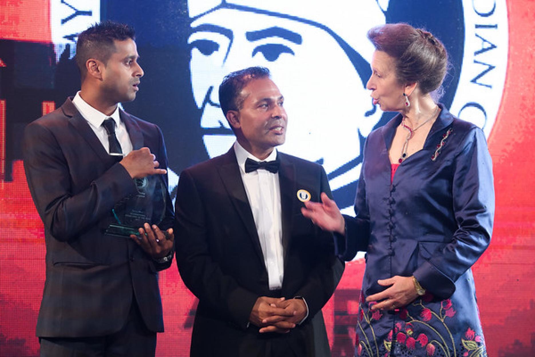 L-R, Milon Miah, Tommy Miah and Princess Anne ~ credit- Jonathan Hordle