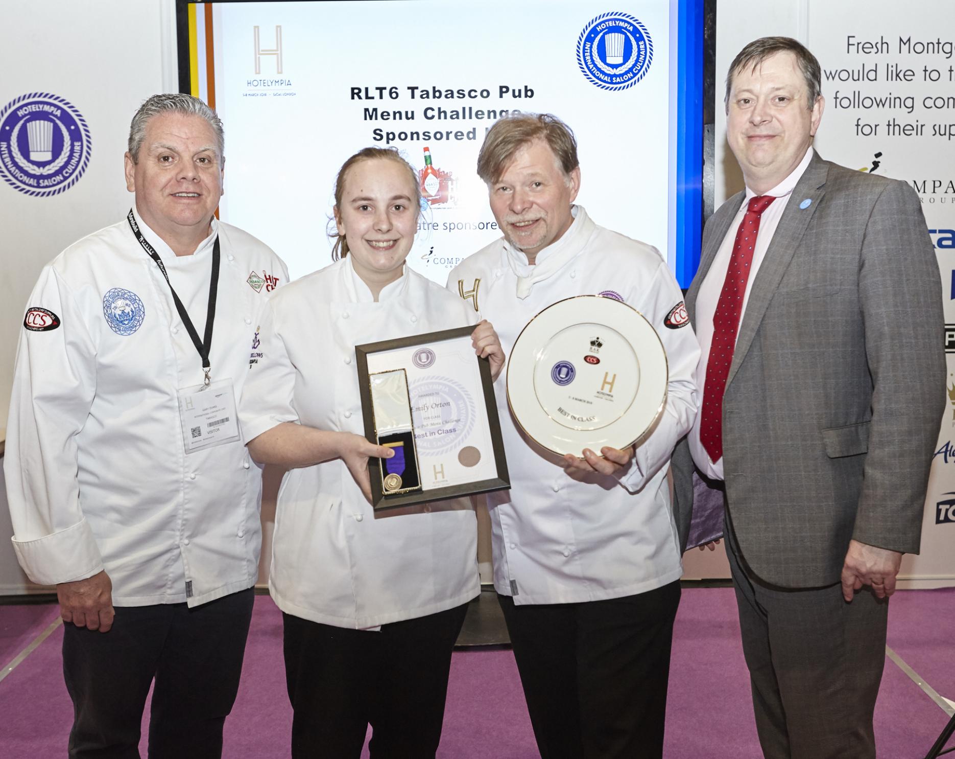 (L-R) Gary Evans of Tabasco; winner Emily Orton; Steve Munkley of CGOC and Andrew Green of CGOC