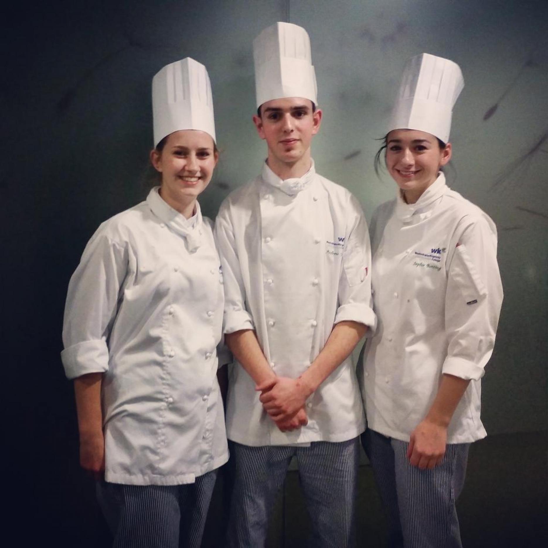 The three finalists Erin Yates, Simon Young & Sophie Botting Westminster Kingsway College trainee chef student of the year diploma