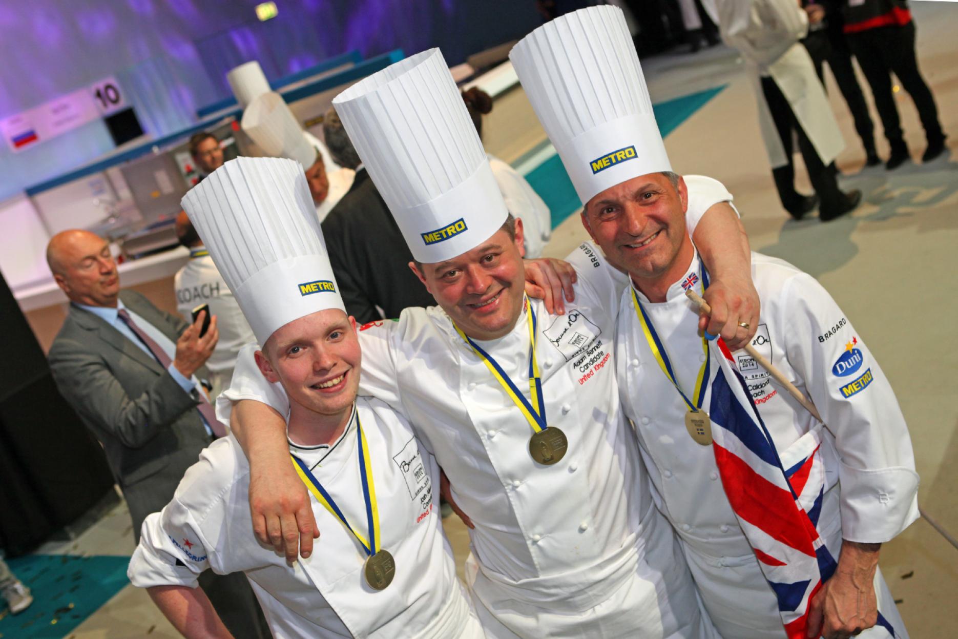 Team UK: Josh Allen, Adam Bennett and Idris Caldora at Bocuse d'Or Image of Team UK at Bocuse d'Or Europe