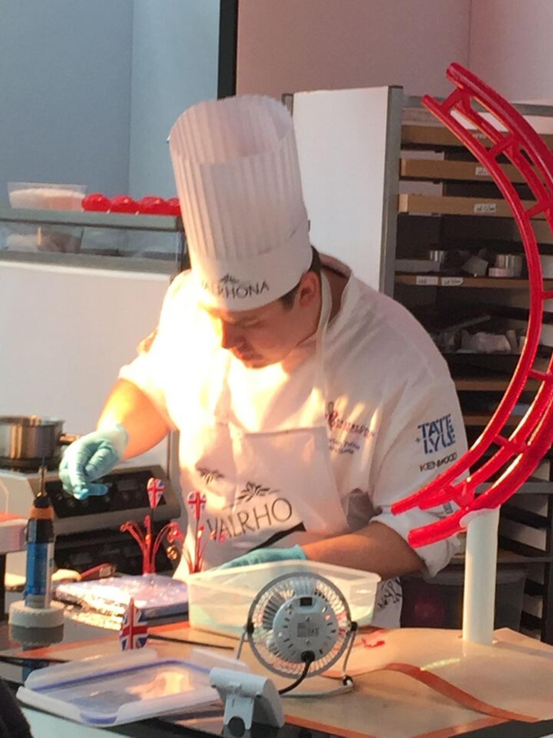 Chef Florian Poirot hard at work during the 2015 Pastry Open Florian Poirot triumphs at the UK Pastry Open 2015.