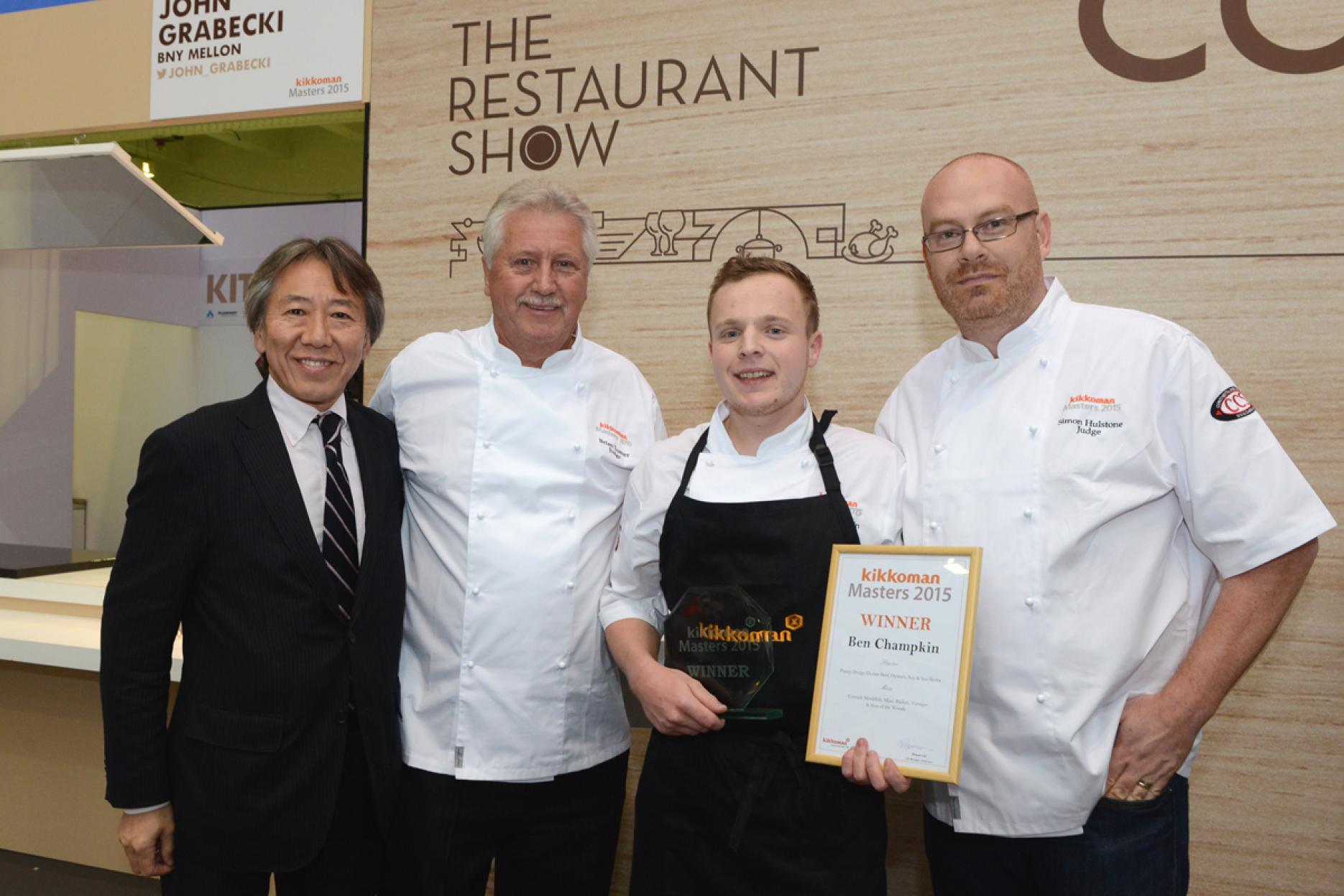 Ben Champkin with the judges Chef Ben Champkin wins Kikkoman Masters 2015