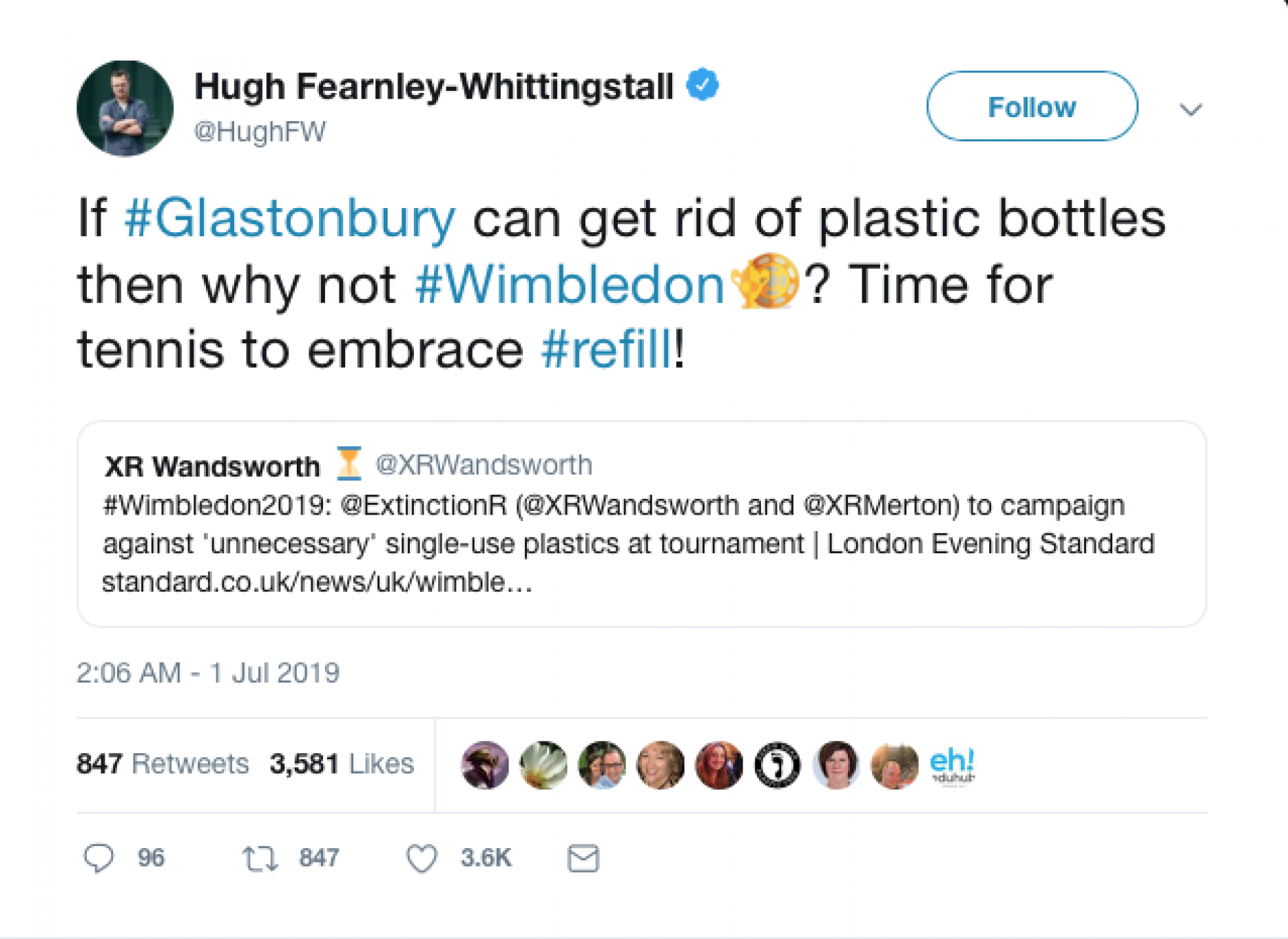 Celebrity chef criticises Wimbledon plastic policy Wimbledon 
