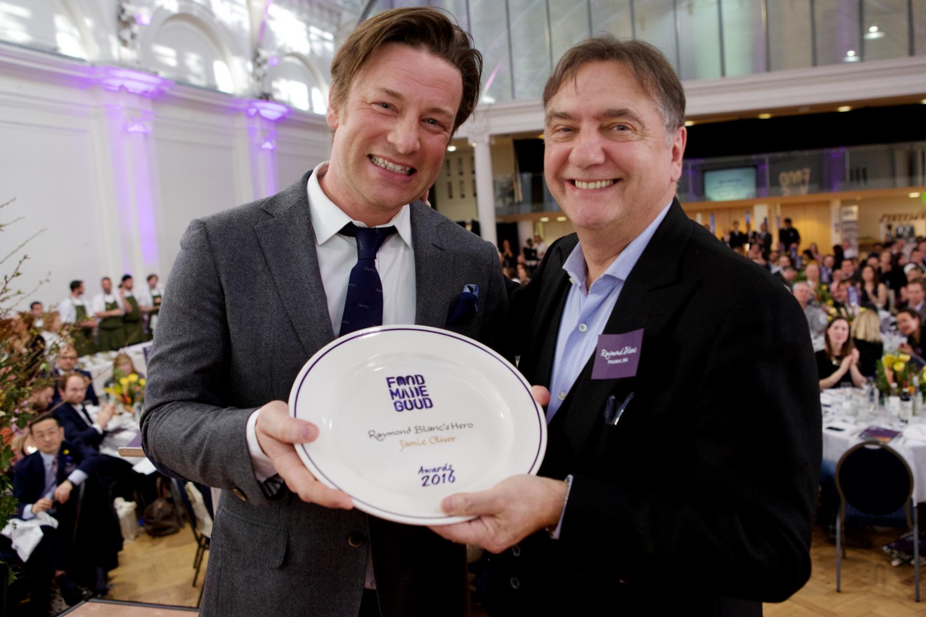 Jamie Oliver (left) with SRA president Raymond Blanc