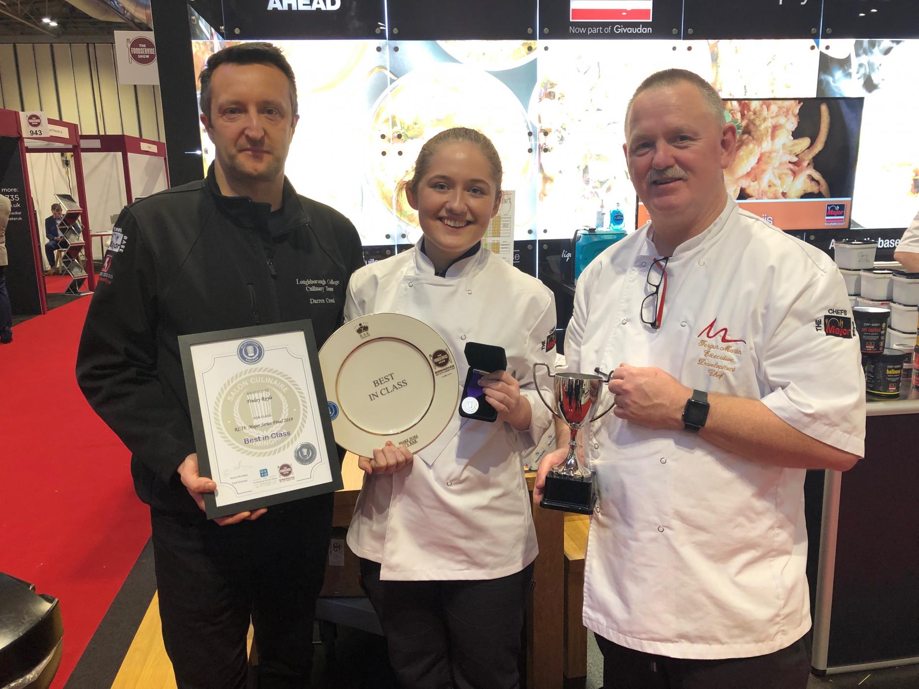 Winner Royle with her lecturer, Darren Creed and Fergus Martin