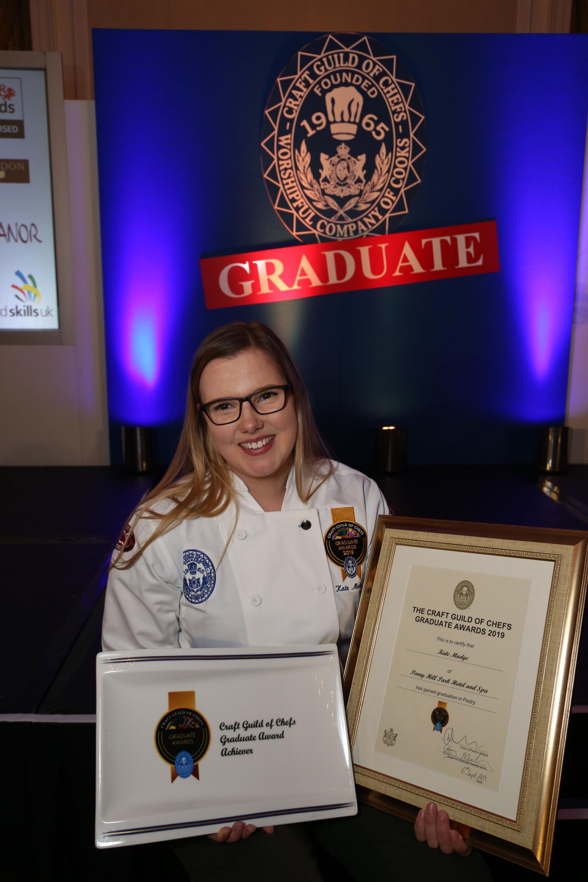 Kate Mudge, winner of the highest achiever in the pastry category Craft Guild celebrates seven young graduates